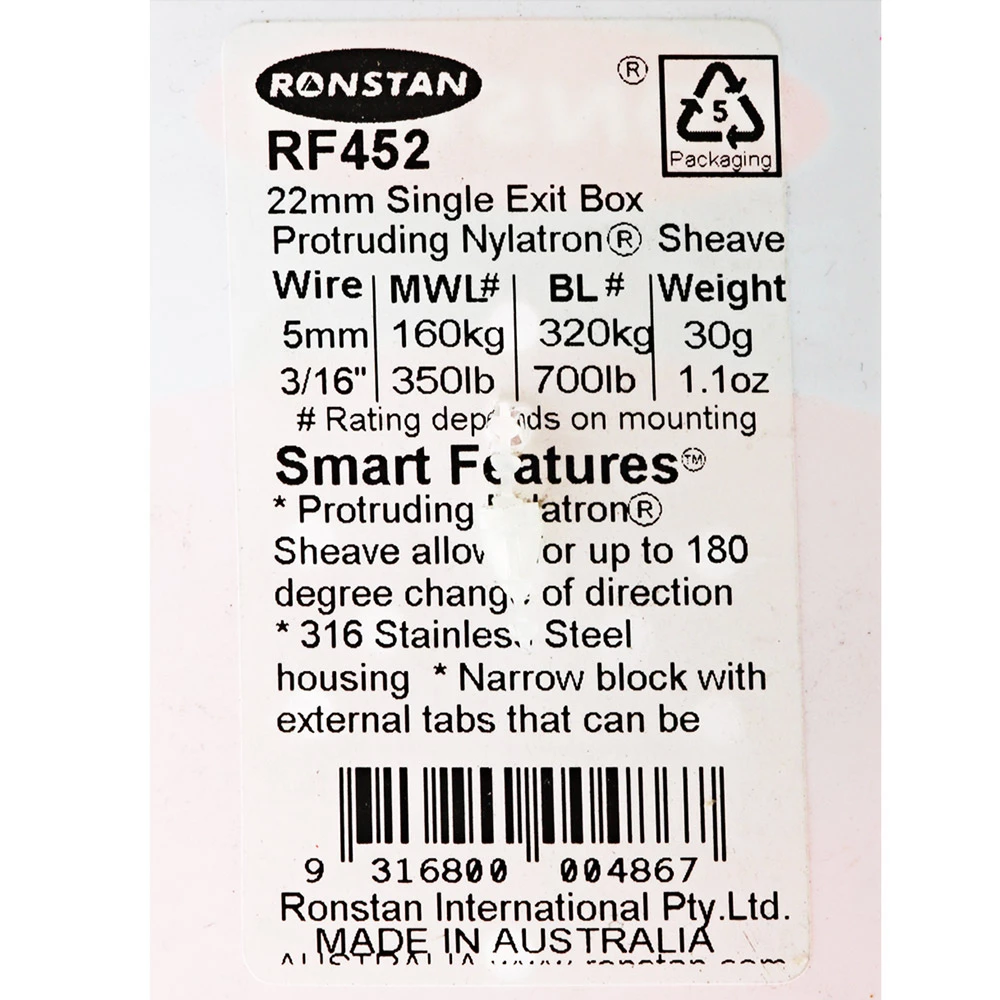 Ronstan RF452 Sheave Box Protruding Nylatron Sheave 2 Ronstan RF452 Sheave Box Protruding Nylatron Sheave - Image 2