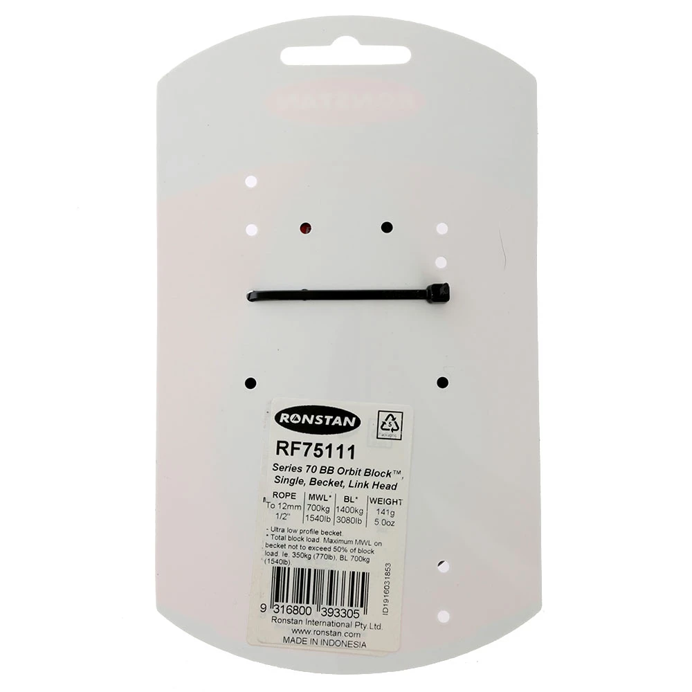 Ronstan RF75111 Series 70 Ball Bearing Orbit Block - Single & Becket Link Head 2 Ronstan RF75111 Series 70 Ball Bearing Orbit Block - Single & Becket Link Head - Image 2